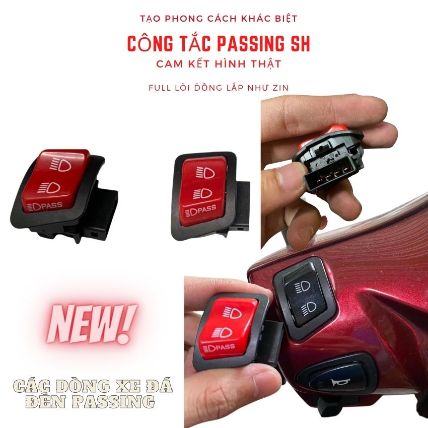 Công Tắc Passing SH Cho AirBlade, Wave, Future Cho Các Dòng Xe Đá Đèn ( Kiểu Nút Sh 300i Đỏ)-Tặng Kèm Jack 4 Chân shop uy tín