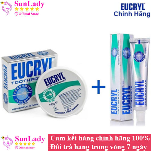 Combo Bột Tẩy Trắng Răng + Kem Đánh Răng Làm Trắng Răng Hương Bạc Hà EUCRYL Tooth Paste Freshmint - Làm trắng răng trị hôi miệng, ố vàng răng