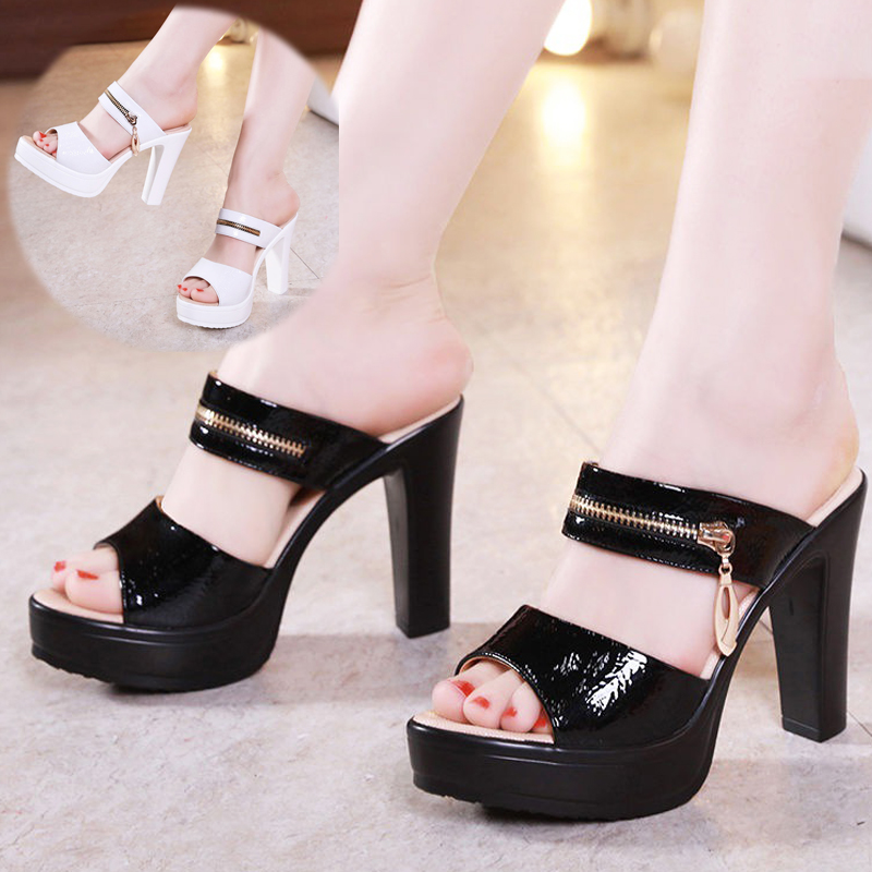 Guốc nữ cao gót đế liền siêu nhẹ phối khoá kéo vàng cao cấp - cg50