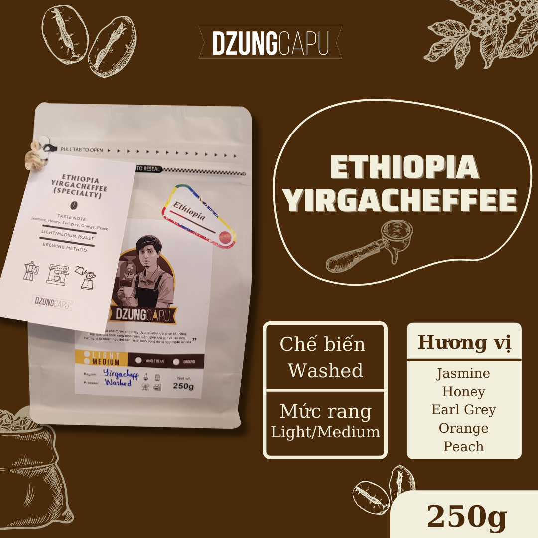 Cà phê Ethiopia Yirgacheff - gói 250g - Sơ chế Washed