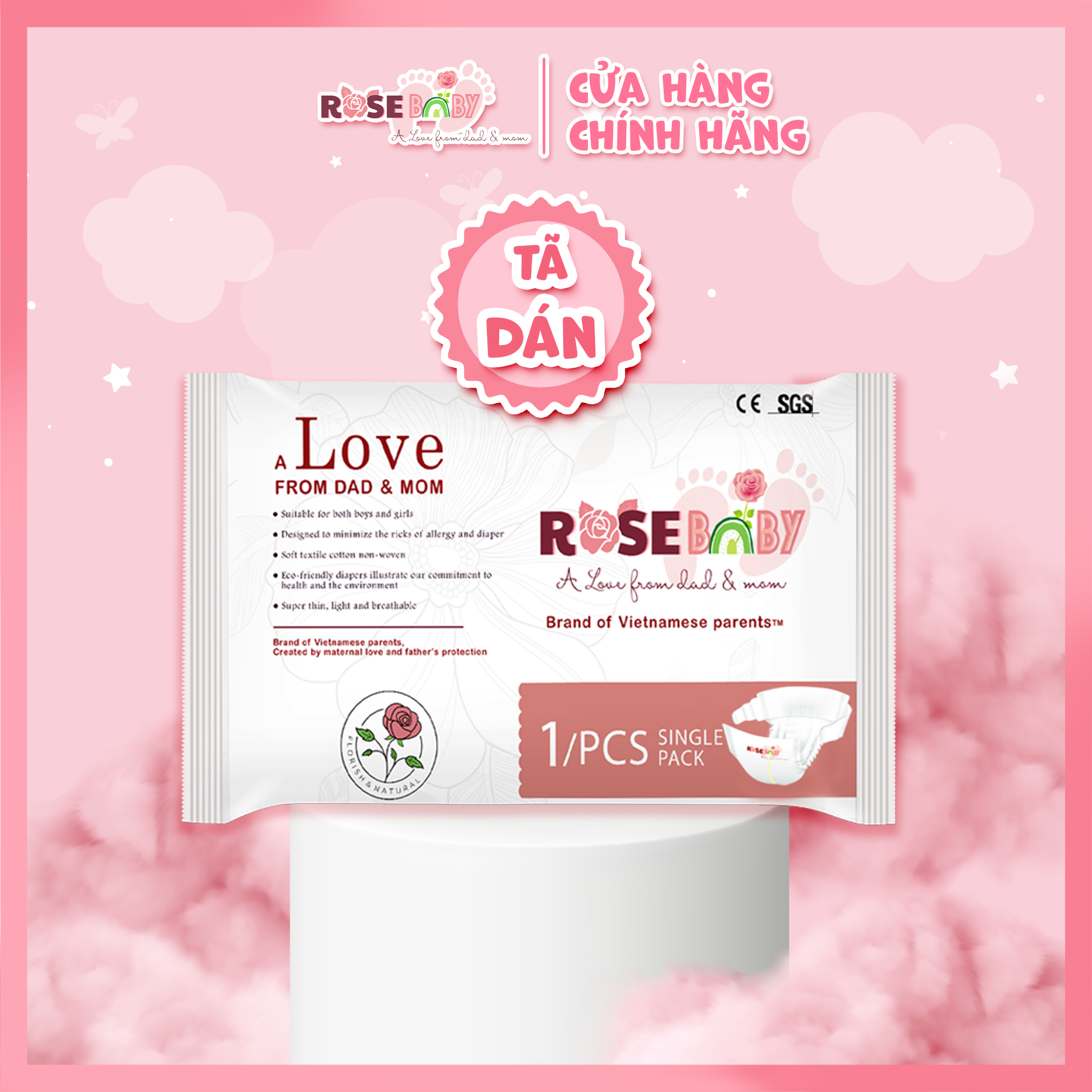 Tã dán rose baby miếng dùng thử size nb/ s/ m/ l