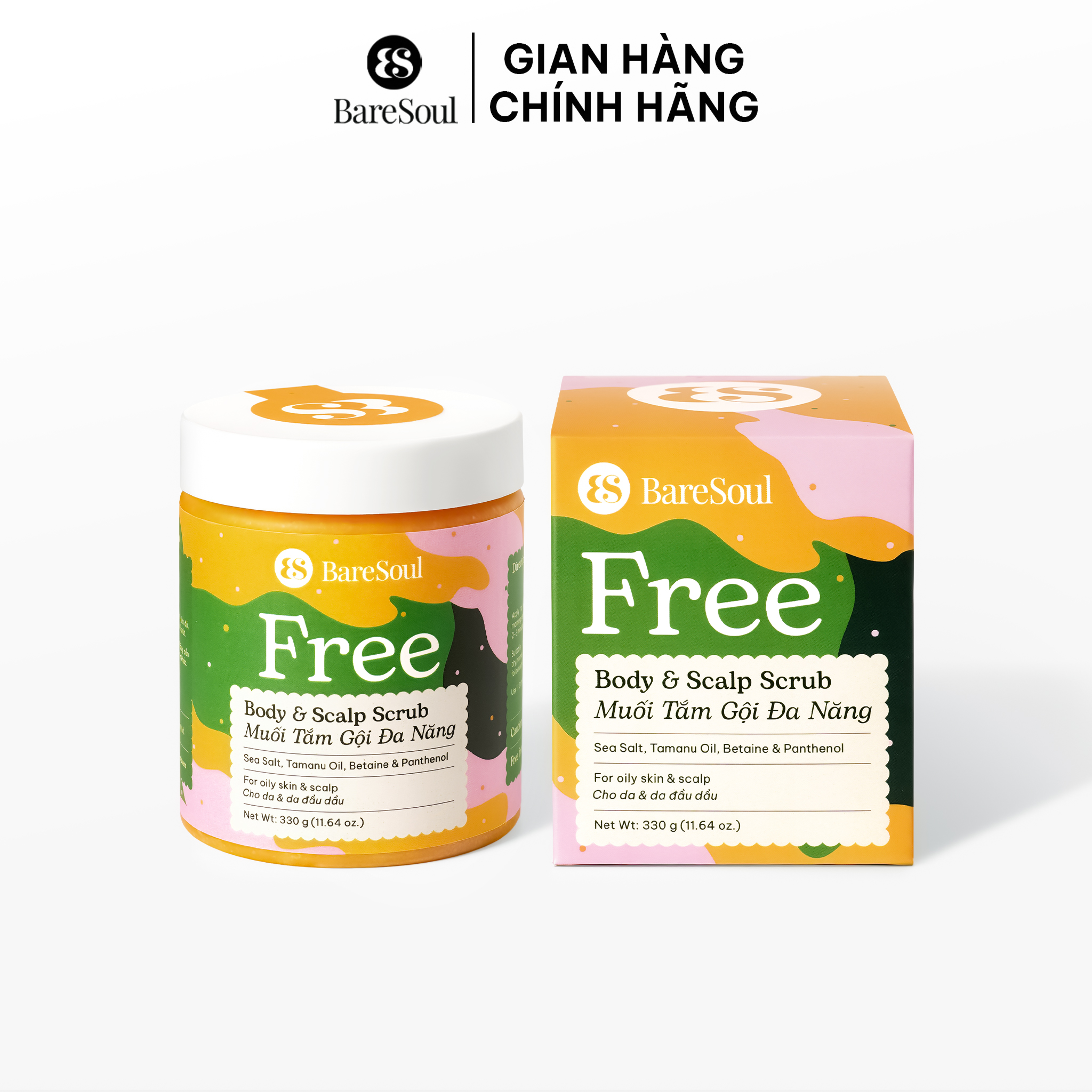  Muối tắm gội tẩy tế bào chết cho da đầu tóc Free BareSoul Salt Body & Scalp Scrub 330G 