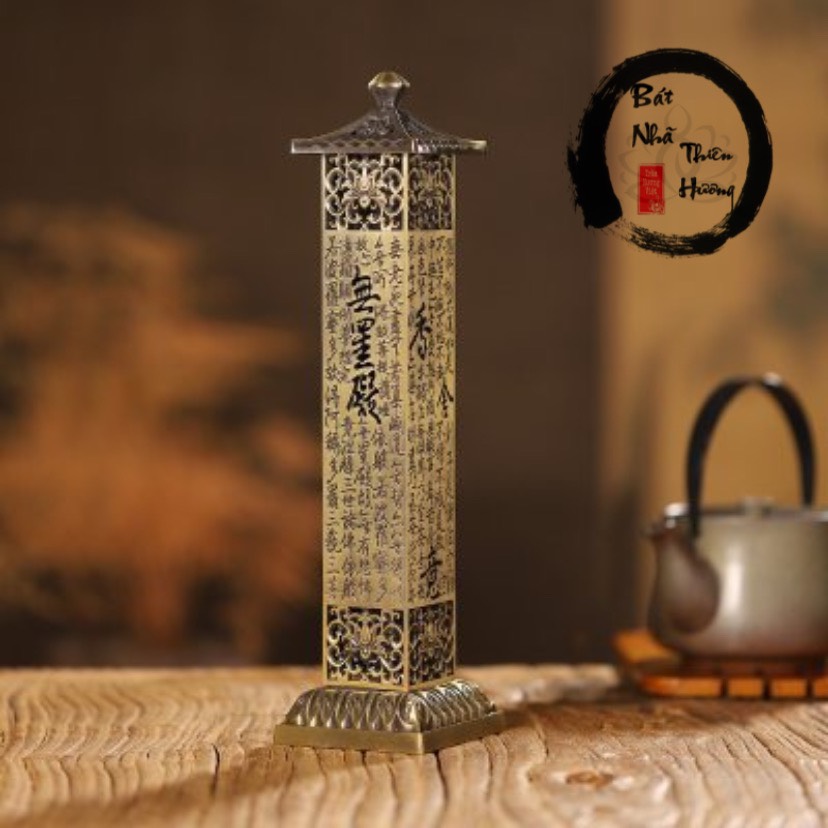 Lư xông trầm hương - đỉnh đốt nhang - đồ thờ cúng lư đồng cổ đúc nguyên khối thiết kế tinh xảo dáng đứng cao 27cm