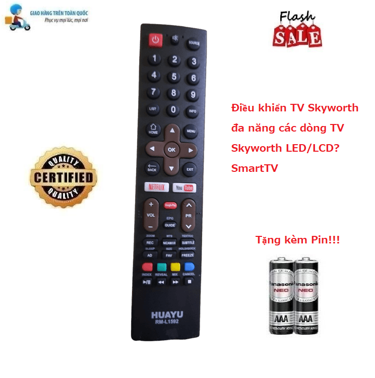 Remote Điều khiển TV Skyworth đa năng các dòng tivi Skyworth LCD/LED/Smart TV- Hàng tốt tương thích 100%Tặng kèm Pin