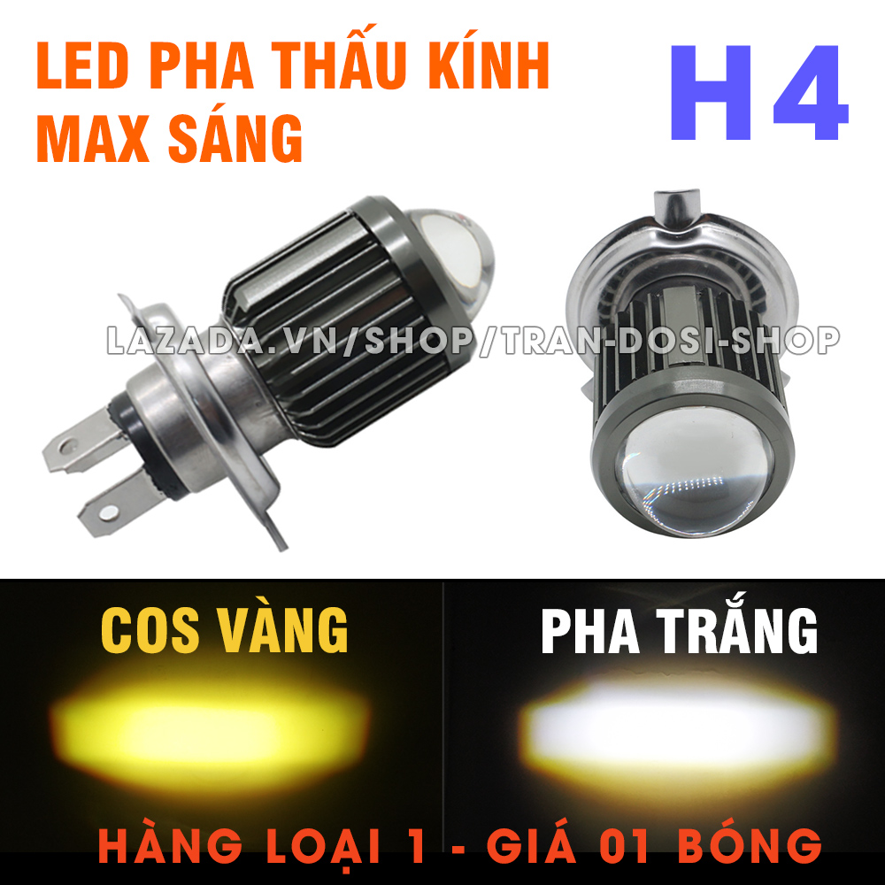 01 đèn pha led H4 bi cầu cắt sáng 2 màu cos pha 18w - DC 12v
