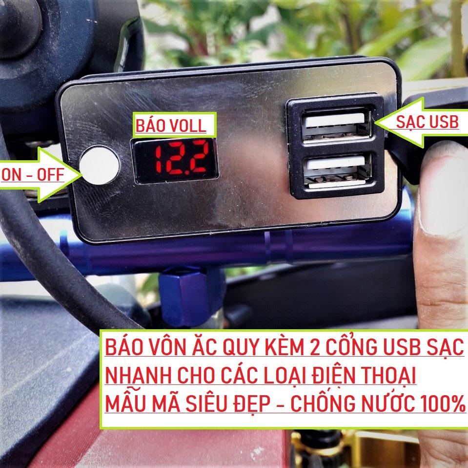 SẠC ĐIỆN THOẠI TRÊN XE MÁY + BÁO VÔN  2IN1 MẪU MỚI LOẠI NHỎ GỌN, BÁO VÔN KÈM SẠC ĐIỆN THOẠI GẮN XE MÁY CỰC CHẤT