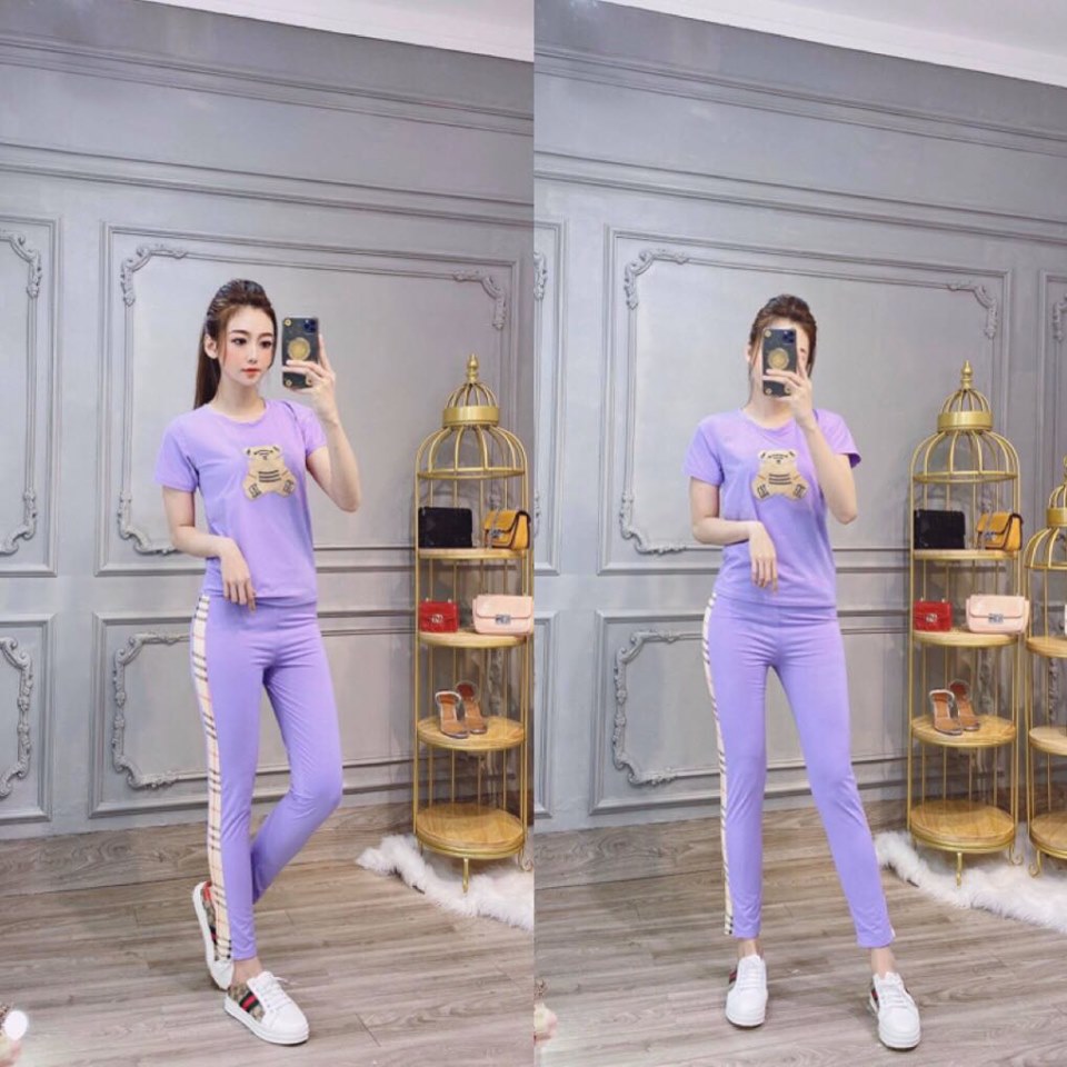 Set bộ thời trang dài phối sọc thiêu gấu dễ thương