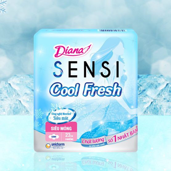 ComBo 6 gói Băng vệ sinh Diana Sensi Cool Fresh siêu mỏng cánh 23cm (8 miếng)