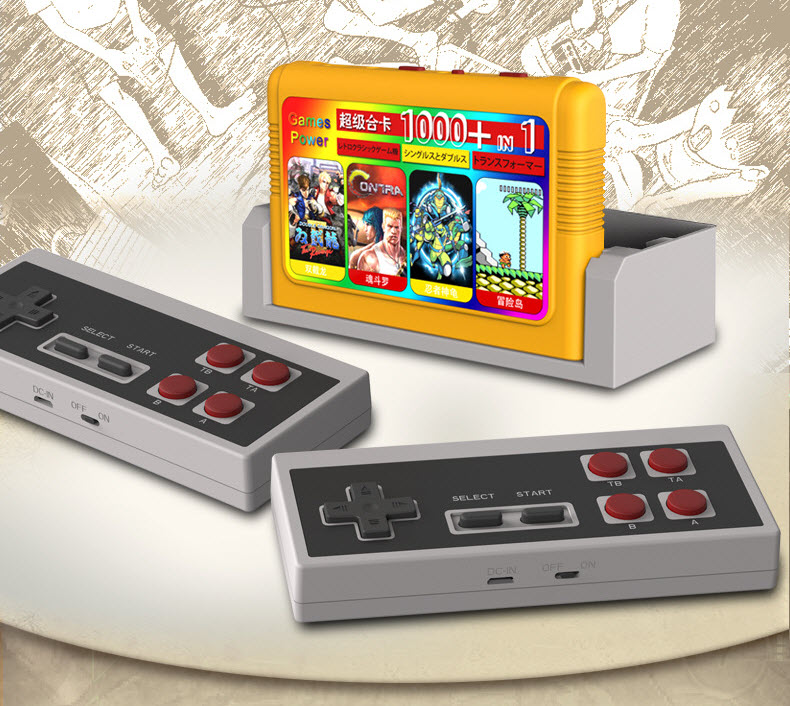 Máy chơi game k20 retro - chép sẵn 1000 game nes, 2 tay cầm không dây, kiểu hoài cổ