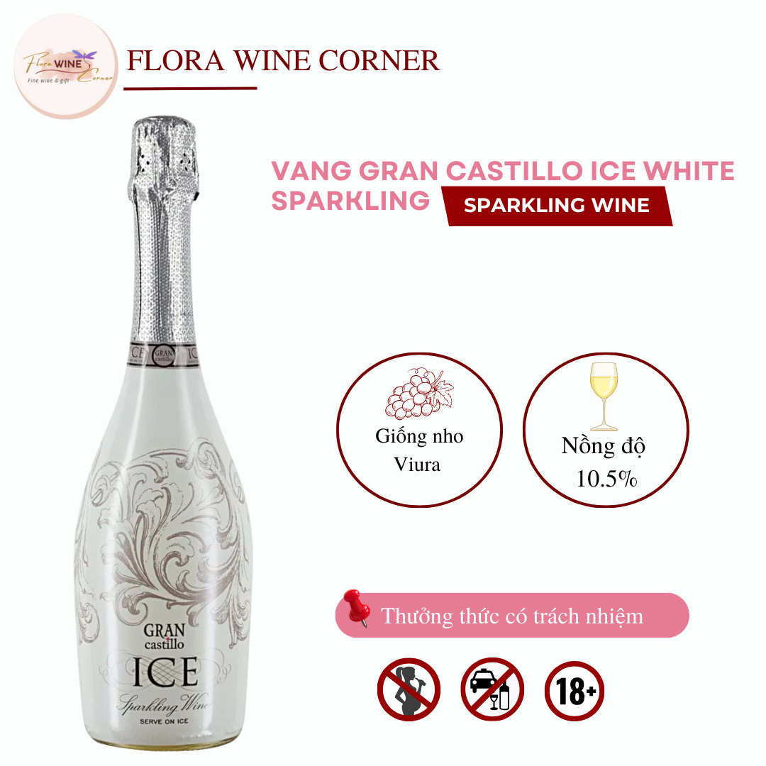 Rượu vang sủi Tây Ban Nha Gran Castillo Ice White Sparkling– Nồng độ 10.5% Alc, 750ml - Nhập khẩu Chính Hãng