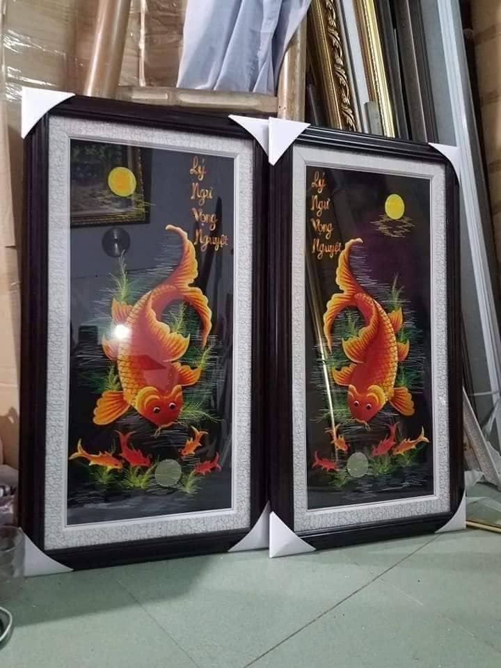 [HCM]tranh thêu vi tính thành phẩm song ngư chưa khung