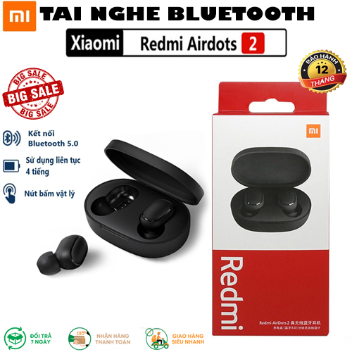 Tai nghe bluetooth Redmi Airdots 2 - Tai Nghe Công Nghệ Xiaomi Loại Tốt -  Tai nghe nhạc không dây âm thanh chất lượng cao-Tai nghe nhét tai cảm ứng chạm, kết nối 5.0 - pin xạc tích hợp nhỏ gọn tiện lợi