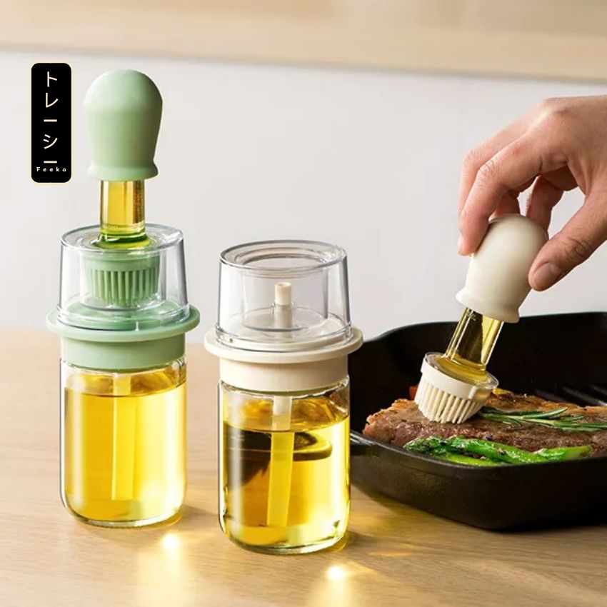 Lọ đựng dầu ăn thủy tinh kèm chổi quét dầu silicon siêu tiện lợi, chai đựng dầu ăn 250ml cao câp