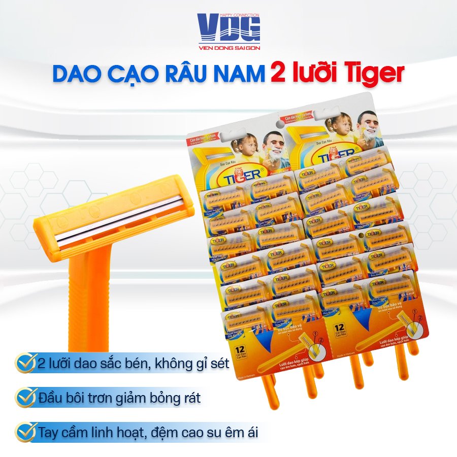 Dao cạo râu 2 lưỡi Tiger We're Men (24 cây/ vỉ) - tiện dụng, mang lên máy bay đi du lịch được, 2 lưỡi dao sắt bén, không gỉ sét,  - Viễn Đông Sài Gòn.