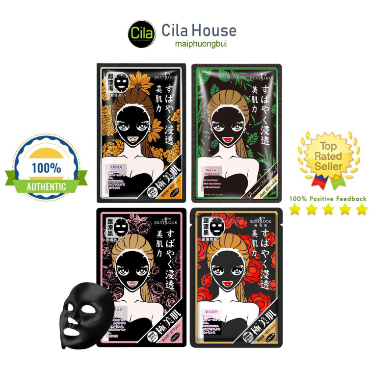 Hộp 5 Miếng mặt nạ Sexylook Premium Black Mask Tràm trà, Hoa Hồng, Hoa Cúc - Cila House