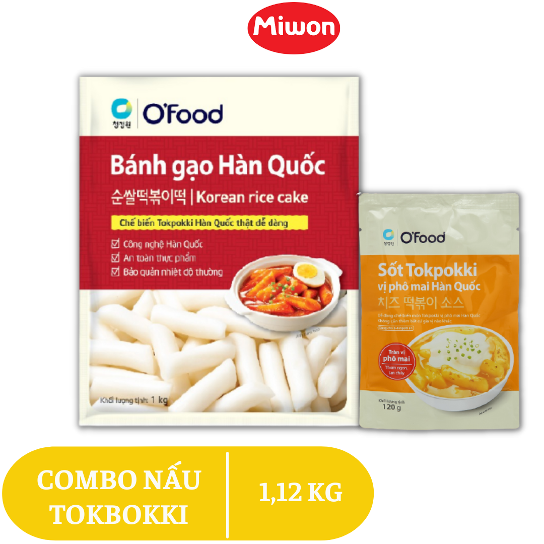 Tokbokki hàn quốc o'food 1kg và gói sốt phô mai 120g, set nấu tokbokki cho 6 người ăn