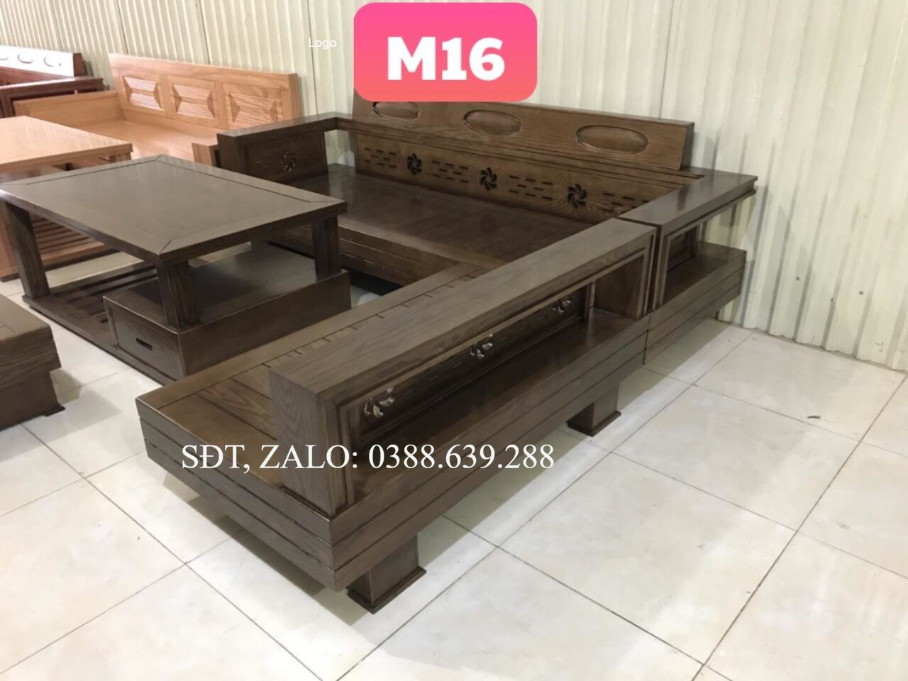 Bàn ghế Sofa phòng khách gỗ Sồi Nga phun màu Óc Chó mẫu 16