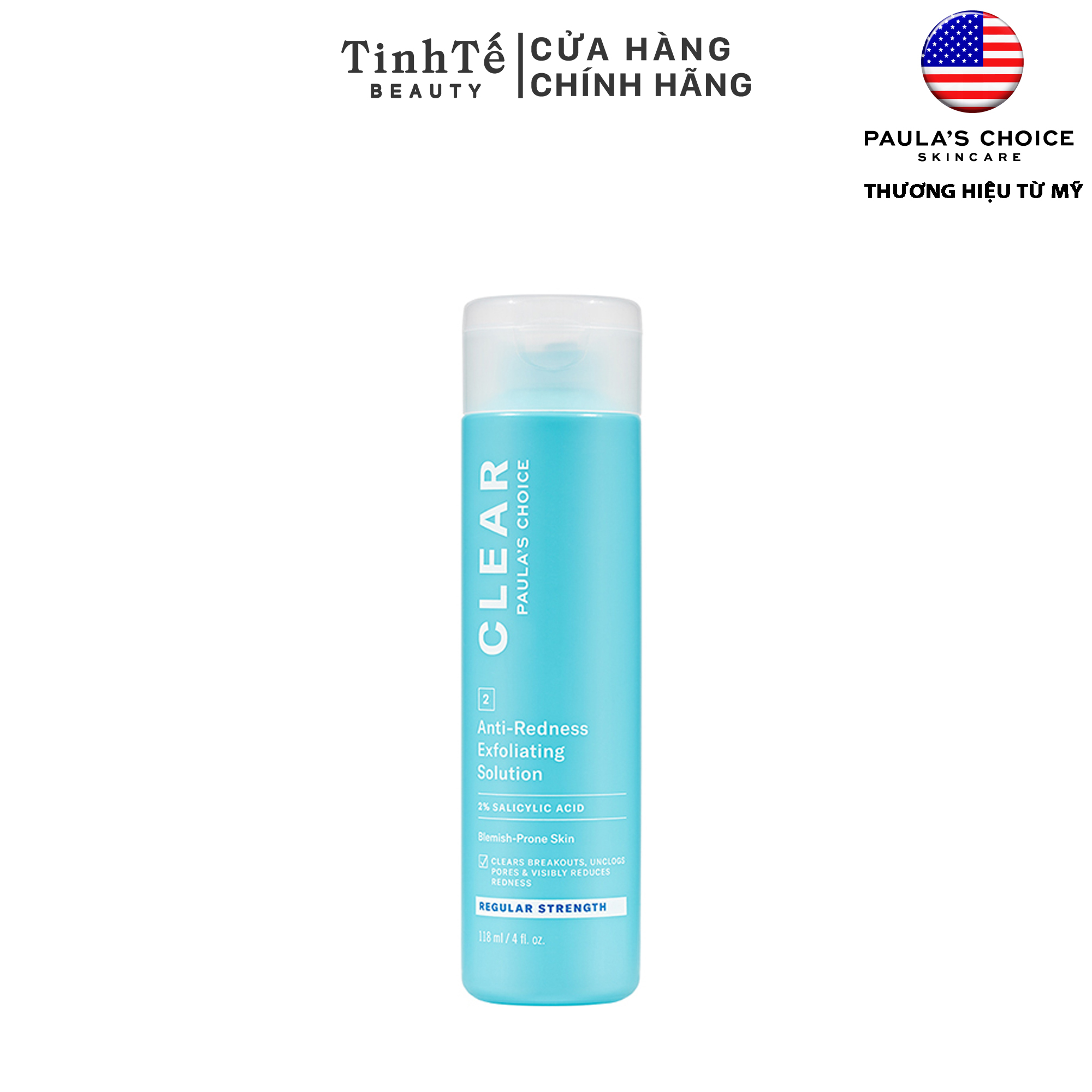 Tinh chất hỗ trợ giảm mụn Paula’s Choice CLEAR Regular Strength Anti-Redness Exfoliating Solution With 2% Salicylic Acid 30/118ml