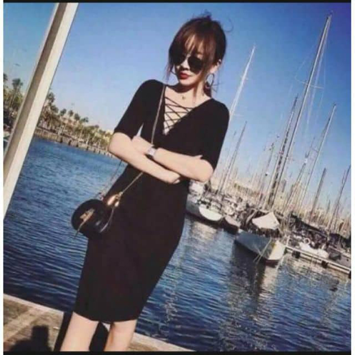 Đầm body cổ v đan dây thời trang xixo cao cấp - chất thun gân tôn dáng - váy body body