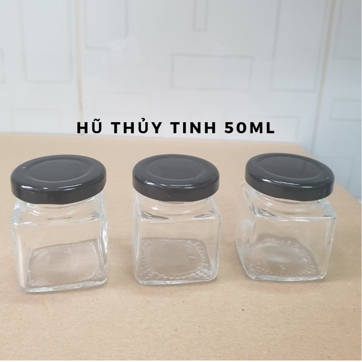 Hũ thủy tinh vuông 50ml đựng gia vị, thực phẩm, dầu dừa...
