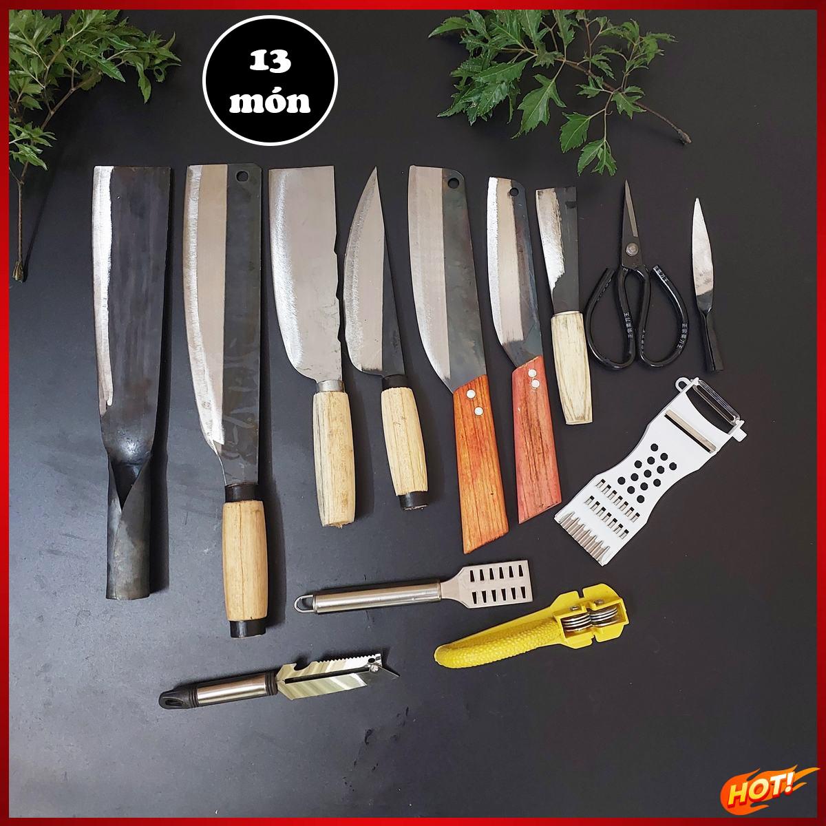 Bộ dao 13 món nhà bếp cán gỗ cán thép