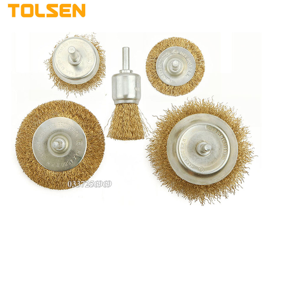 Bộ 5 chổi cước tolsen Cán 6mm dùng cho máy khoan -  hàng xuất khẩu thị trường châu âu