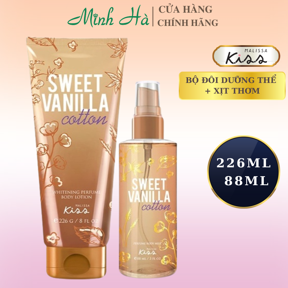 Bộ đôi Malissa Body Lotion 226g + Body Mist 88ml hương Sweet Vanilla Cotton