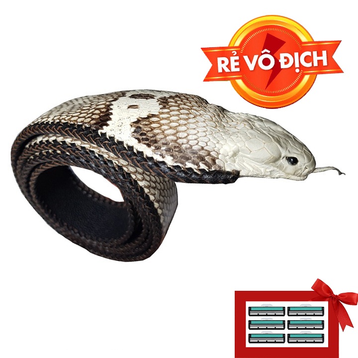 [HCM]Dây lưng da rắn hổ mang nguyên con Ruby Luxury tặng 6 lưỡi dao cạo râu kép trị giá 60.000 đ