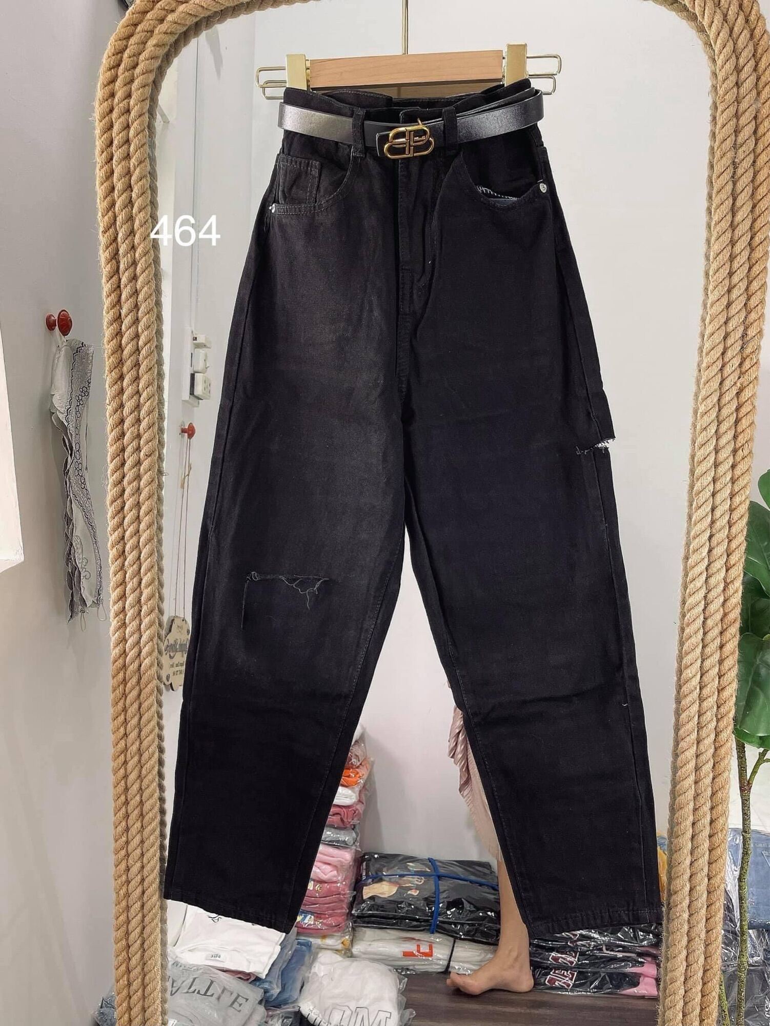 🍂baggy jeans lưng cao rách pt