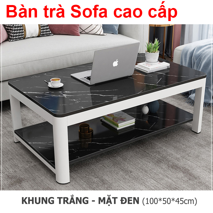 Bàn trà sofa phòng khách cao cấp 2 tầng mặt gỗ họa tiết vân đá maple đẹp sang trọng cho,bàn sofa phòng khách KT 100x50cm