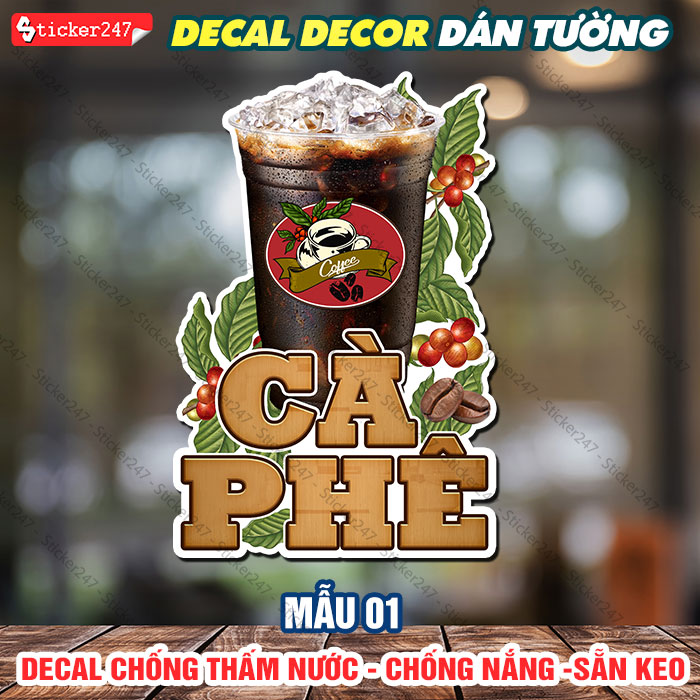 Decal cà phê trang trí quán – sticker cà phê , decal dán tường, tủ, kính, quầy, xe trà sữa, xe cà phê - f32-01