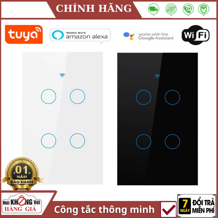 Công tắc thông minh wifi tuya rf433, công tắc tuya 4 nút chữ nhật cảm ứng điều khiển từ xa bằng wifi