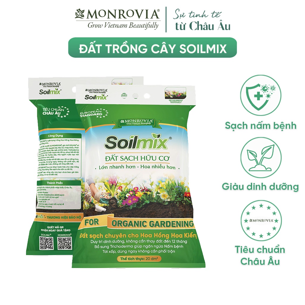 Đất trồng cây SOILMIX cho hoa hồng, cây cảnh, sen đá, rau sạch hữu cơ, bổ sung phân bón vi sinh, trichoderma, đá perlite