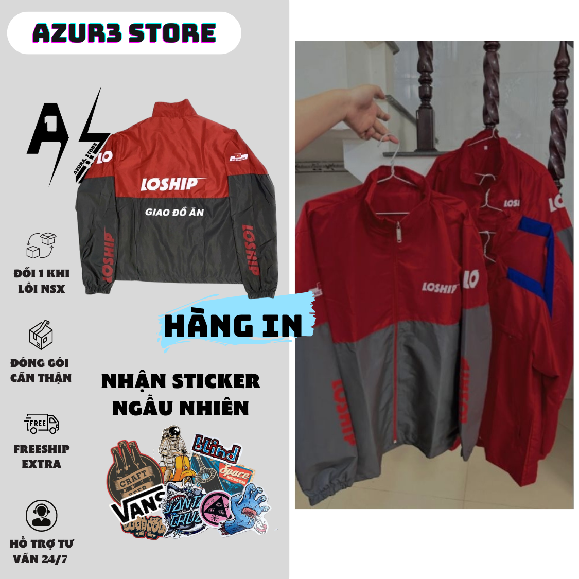 Áo khoác dù loship và nao food form to đến 100kg nhận sticker cực chất - azura store