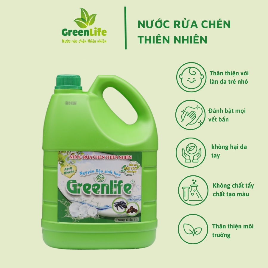 [HCM]Nước rửa chén nguyên liệu sinh học Greenlife không mùi can 4 lít - Nước rửa chén an toàn da tay