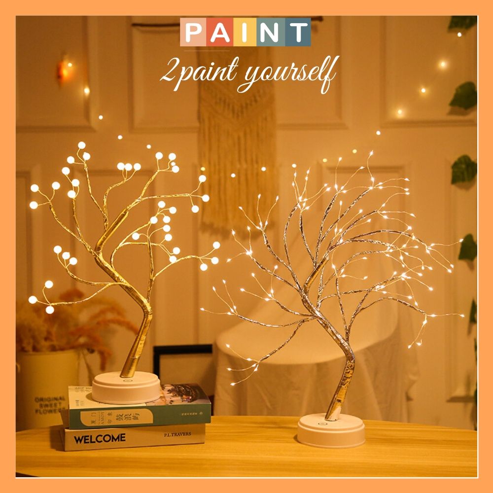 Đèn ngủ để bàn, đèn LED hình cây trang trí phòng, decor dùng Pin hoặc USB nôi thất phòng ngủ