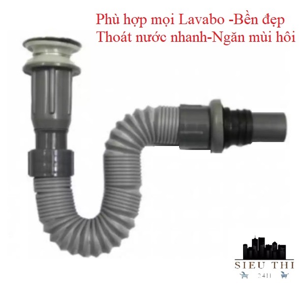 Xiphong xả chậu rửa mặt lavabo nhựa cao cấp, bộ xả lavabo ruột gà nhấn