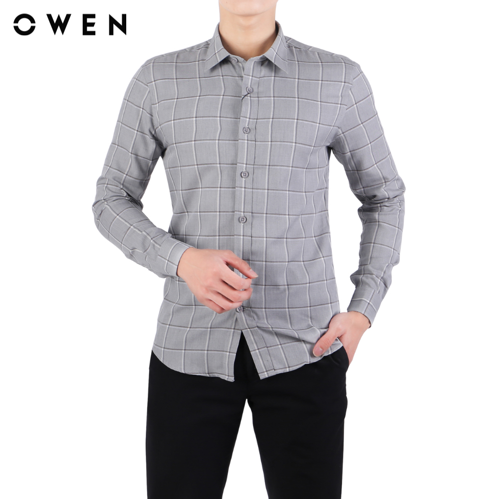 OWEN - Áo sơ mi dài tay Slim Fit AS61046D màu Ghi chất liệu Bamboo