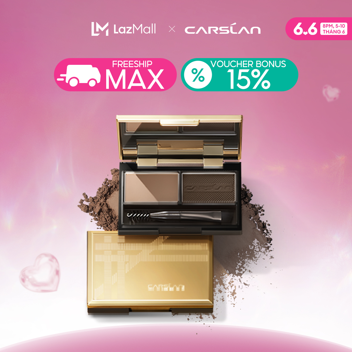 [ĐỘC QUYỀN 25-29.06|VOUCHER+QUÀ TẶNG]Phấn kẻ mày Carslan 2 Màu Lông Mày Bảng Hình Dạng Với Cọ Spoolie Bảng Bột Lông Mày Bộ Trang Điểm Nữ 3G