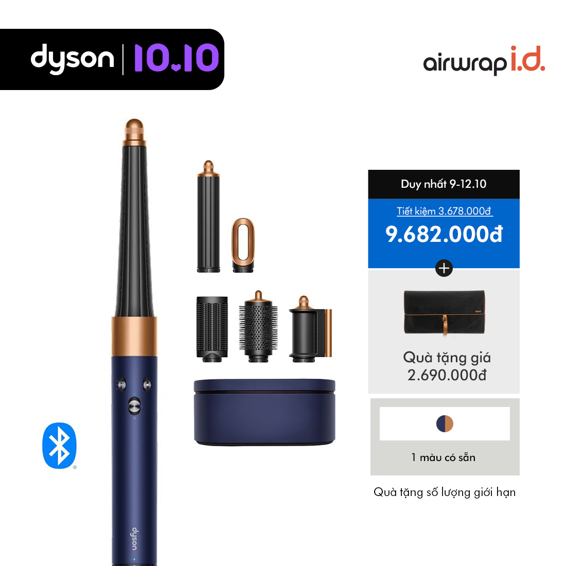 [8-11.10: Voucher 14% tối đa 3 triệu]  Máy tạo kiểu tóc thông minh Dyson Airwrap i.d. HS08 Straight+Wavy (Prussian blue/Rich copper)