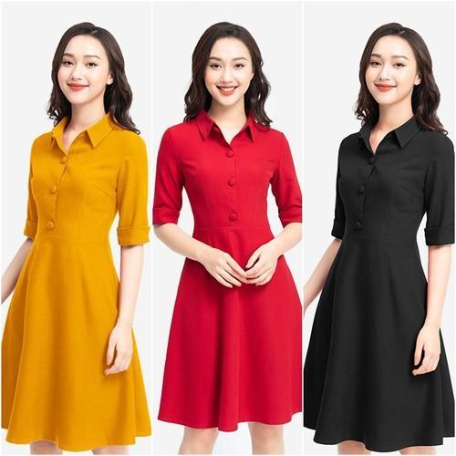 Đầm xòe phối nút cổ sơ mi s&m dịu dàng giá siêu rẻ - gr0018