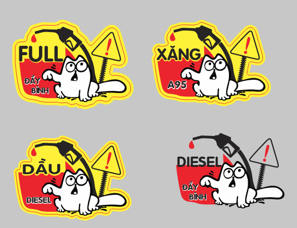 Tem dán đổ xăng, đổ dầu, dán nắp bình xăng, bình dầu, chú ý đổ xăng a95, cảnh báo đổ dầu diesel cho ô tô, xe hơi