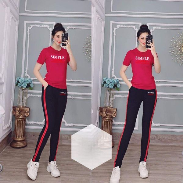 Đồ bộ thể thao nữ quần dài phối sọc áo thêu chữ mẫu mới giá rẻ đẹp có bigsize, đồ bộ mặc ở nhà mùa hè mát mẻ Thời Trang Gugo B02