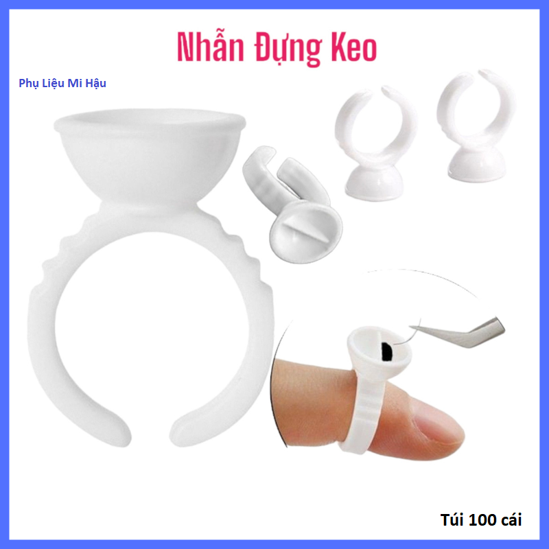 Nhẫn Đổ Keo Nối Mi,1 Bịch 100 Cái, Nhẫn Đựng Keo 2 Ngăn_Nút Đựng Keo_Dụng Cụ Nối Mi_Phụ Liệu Mi Hậu