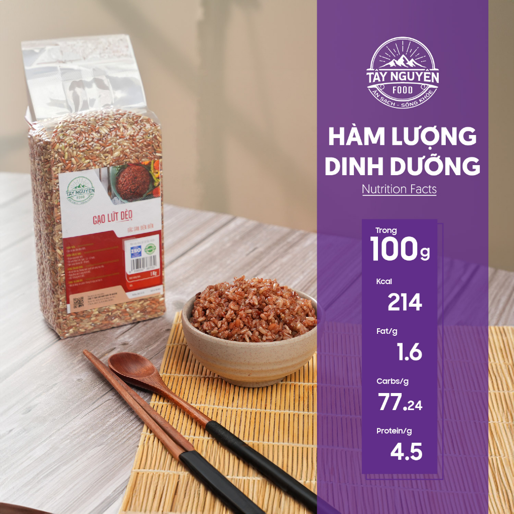 Gạo lứt dẻo điện biên eat clean 1kg - tây nguyên food