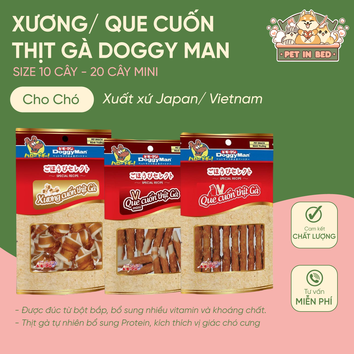 Doggyman / Xương nơ, que cuốn thịt gà sấy thơm ngon dành cho thú cưng