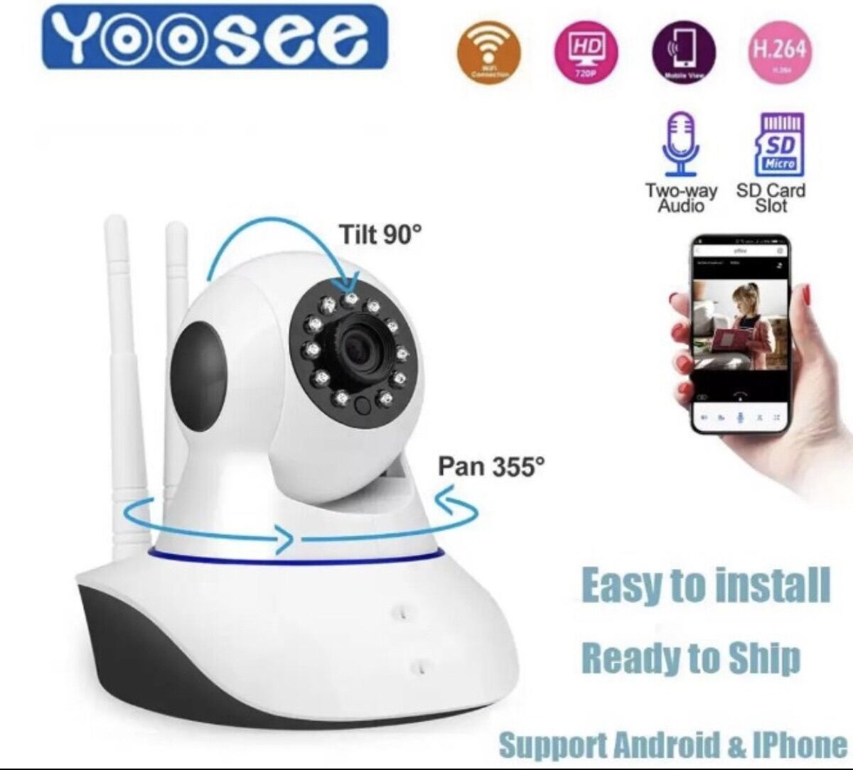 .camera yoosee ptz mini xoay 360 - full hd siêu nét 2.0mpx hàng nobox, hàng đã qua sử dụng.