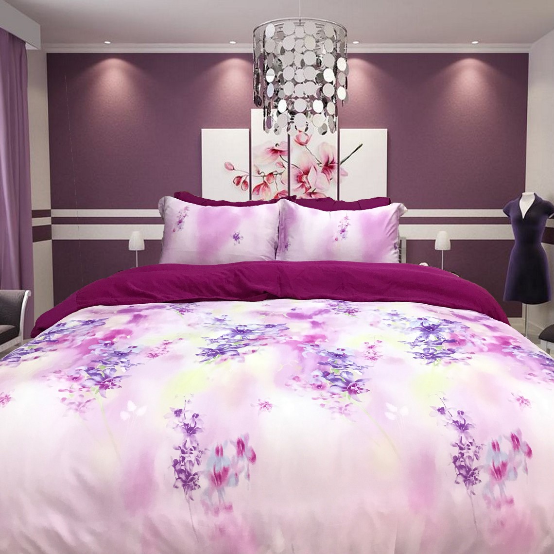 Bộ vỏ chăn ga gối 5 món lụa tencel hàn julia 849bm18