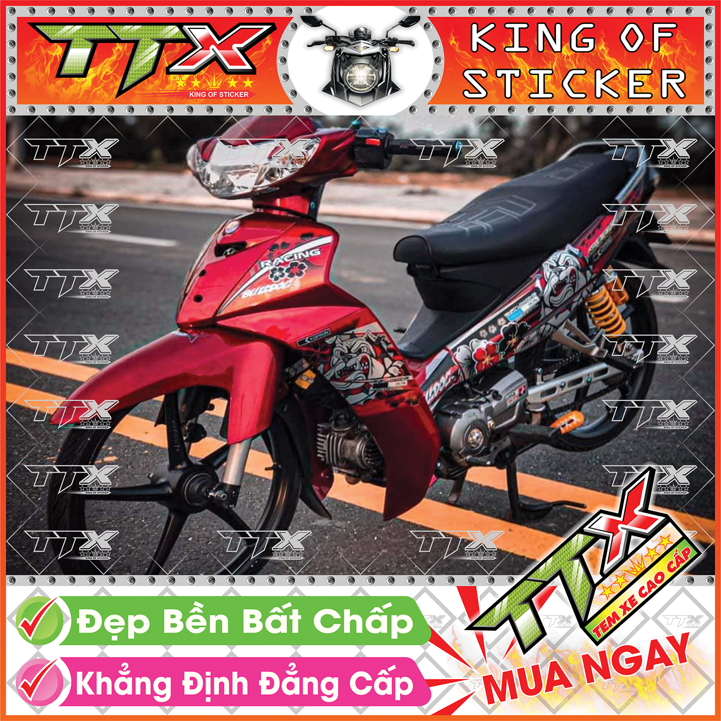 Tem Xe Sirius Đỏ Đen Cún Bò Lông Xù - Tem Sirius Đen Đỏ Siêu Đẹp - Mẫu Team Sirius Đỏ Đen