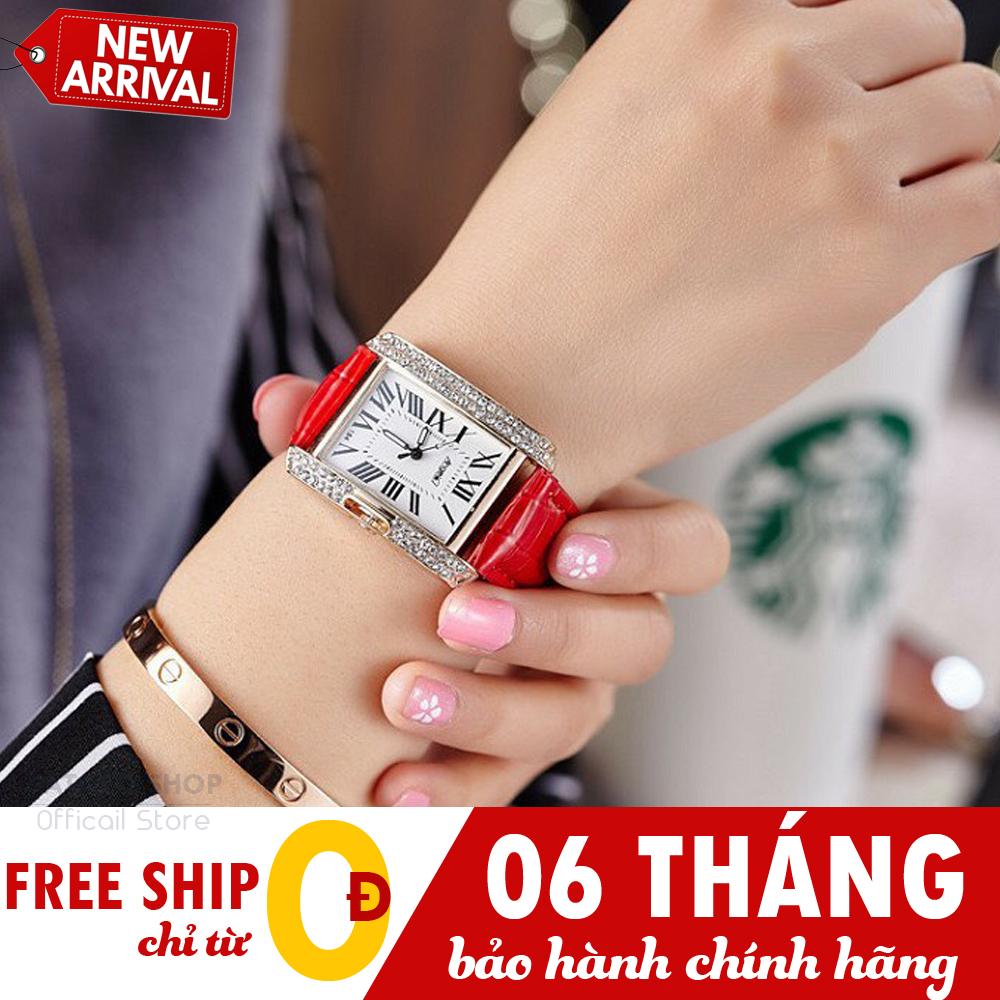 Đồng hồ nữ, Đồng hồ thời trang viền đính đá, Dây da cao cấp,Chống nước nhẹ, Mặt hình vuông sang trọng, Thanh lịch DH87
